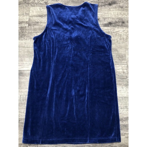 Carole Little 90s Blue Velvet Dress Sz L Midi Sleeveless Party Prom Tunic A8 - Picture 2 of 4